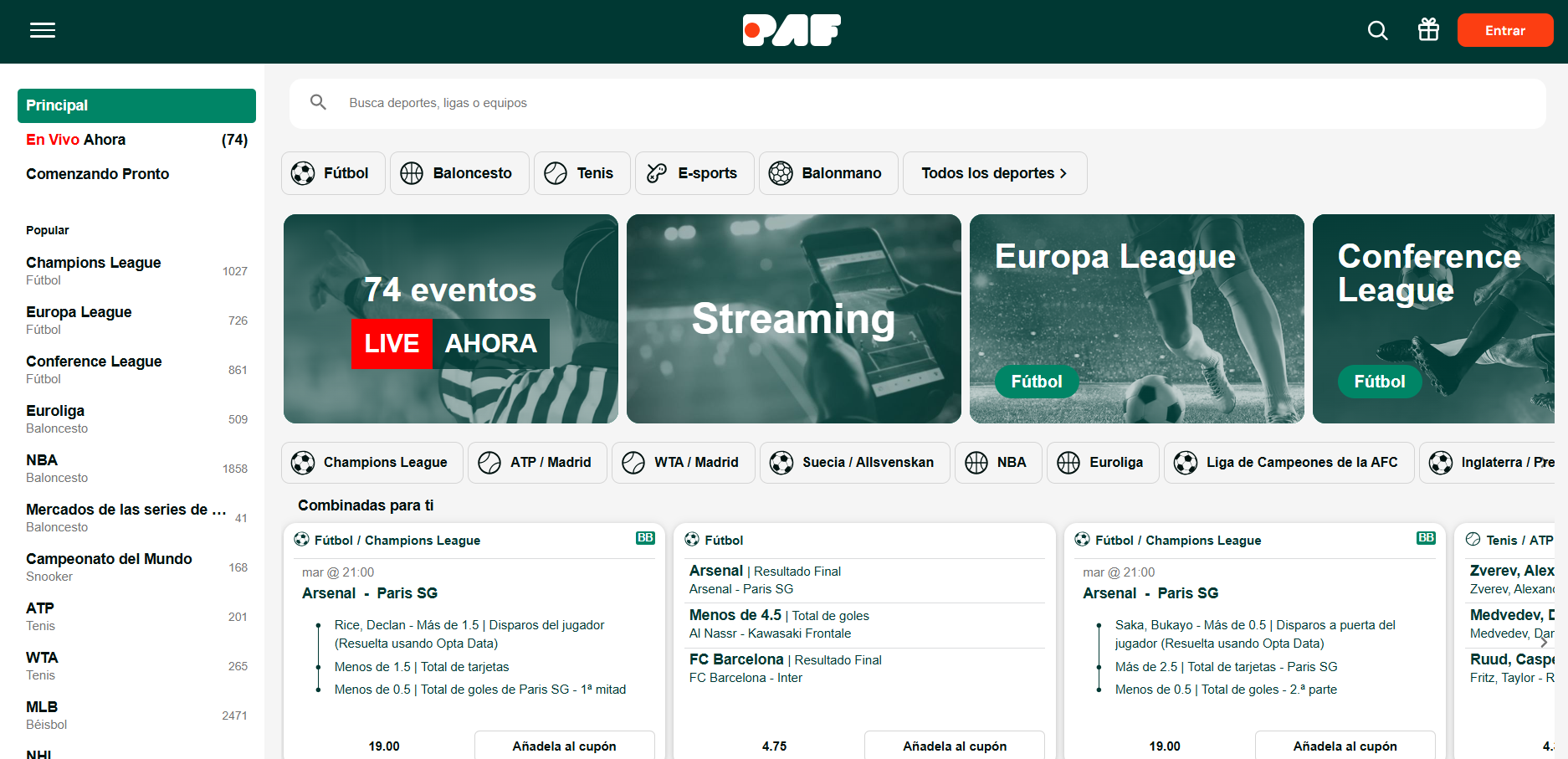Disfruta en PAF de las mejores apuestas deportivas online
