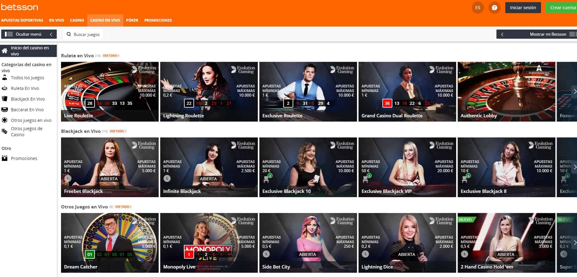 Disfruta del casino en vivo y juega a tu juego favorito en Betsson