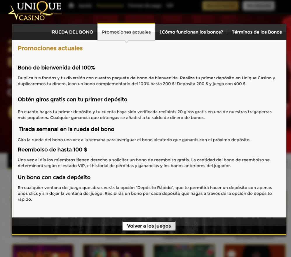 bono e promozione del Uniquecasino