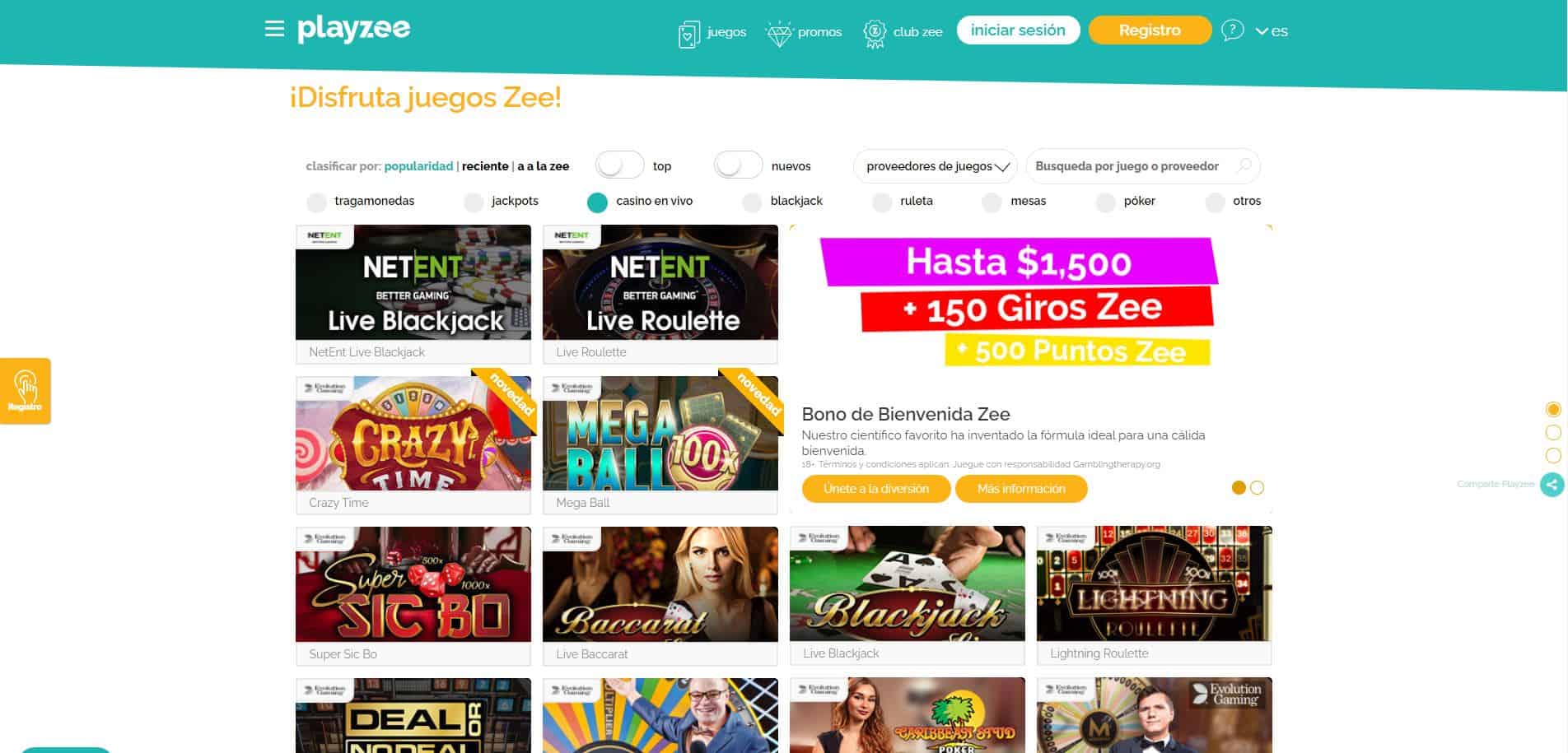 Disfruta del casino en vivo y juega a tu juego favorito en Playzee