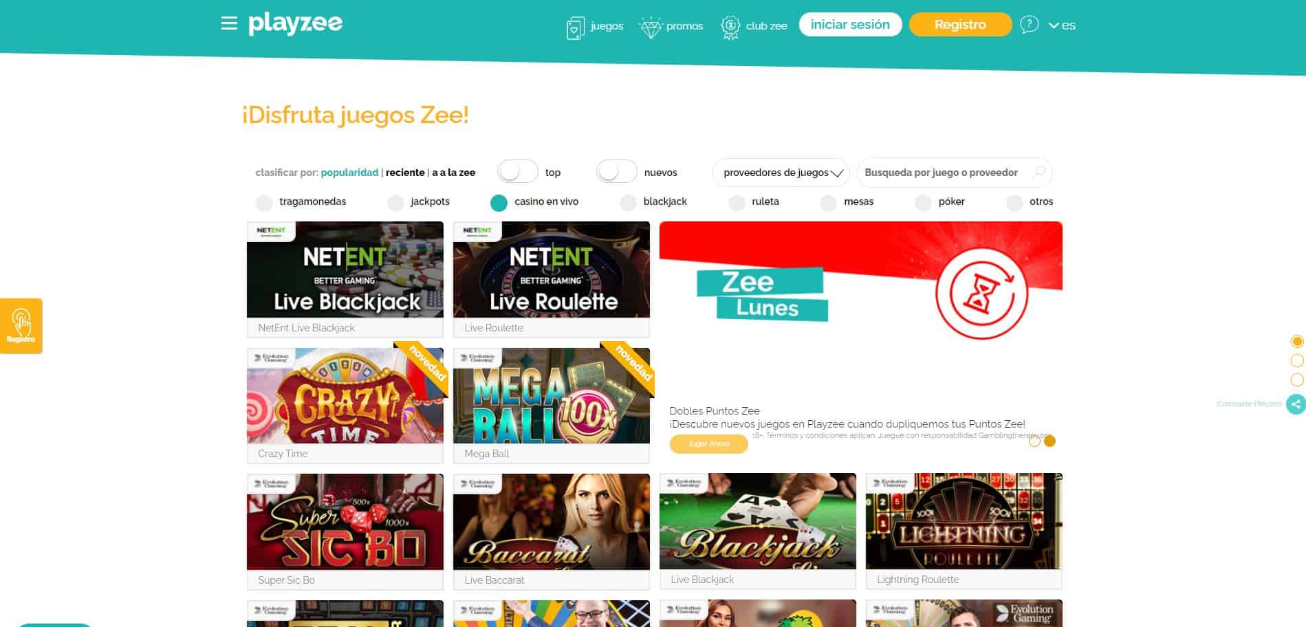 Disfruta del casino en vivo y juega a tu juego favorito en Playzee