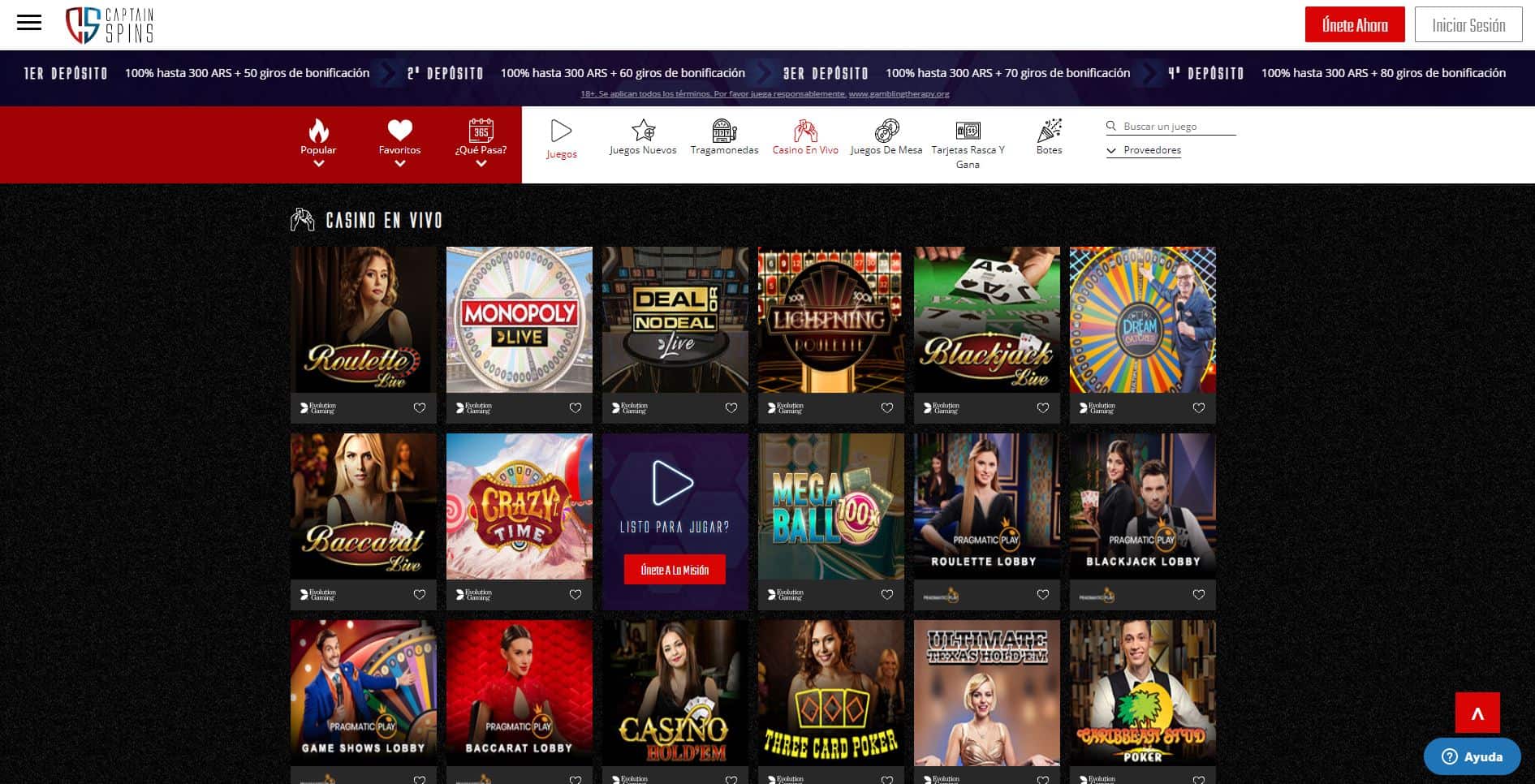 Disfruta del casino en vivo y juega a tu juego favorito en CaptainSpins