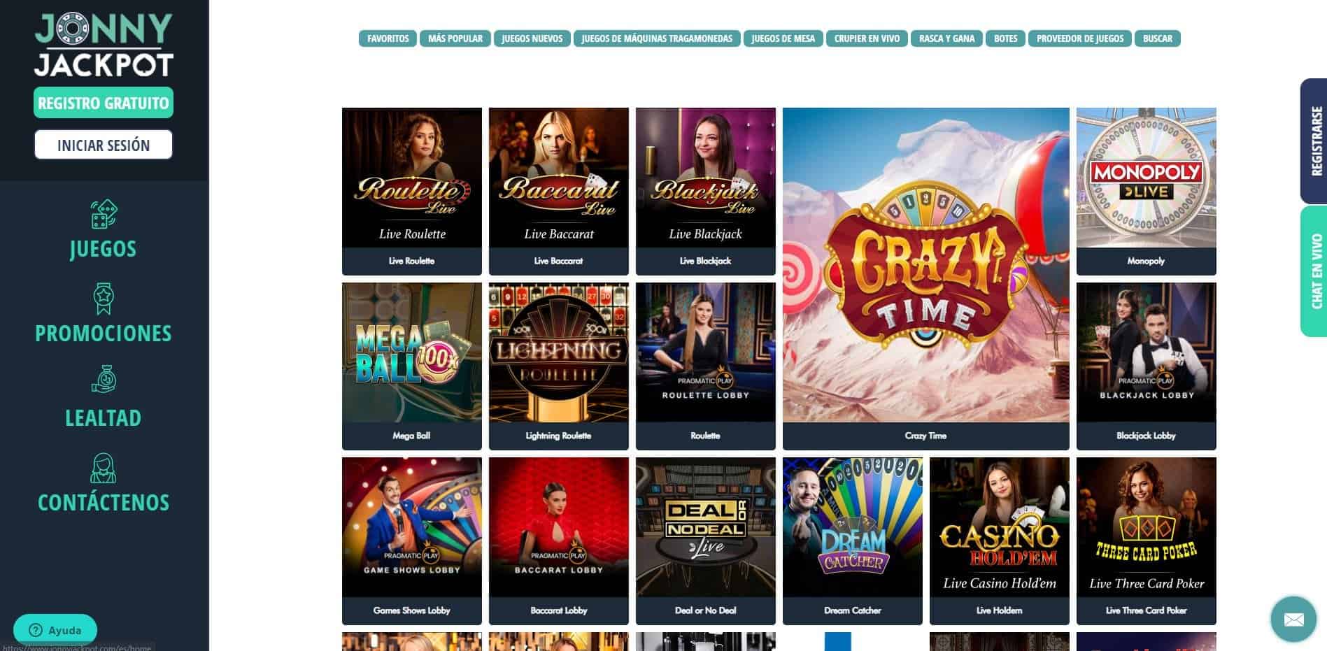 Disfruta del casino en vivo y juega a tu juego favorito en Jonny Jackpot