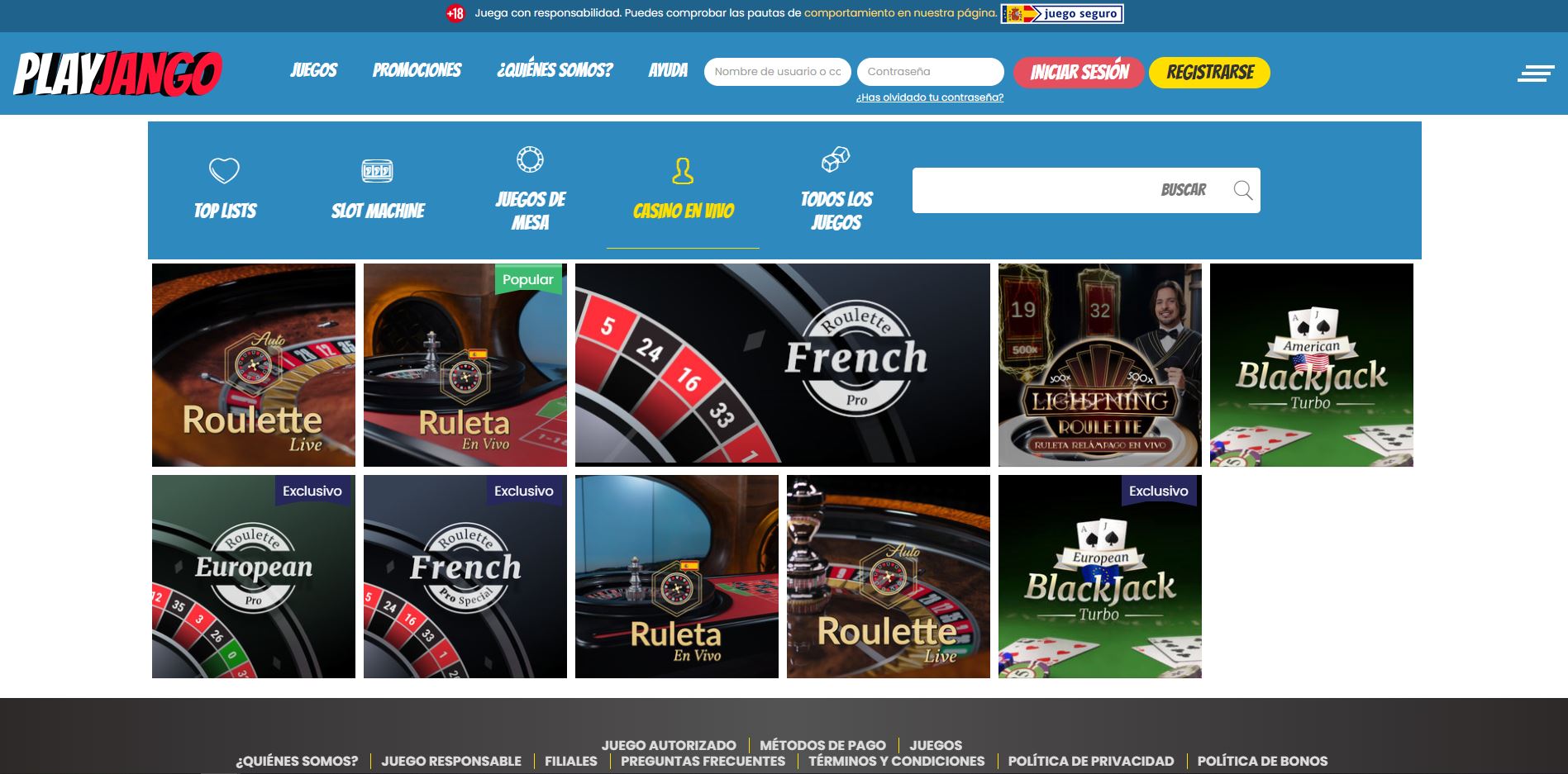 Disfruta del casino en vivo y juega a tu juego favorito en Play Jango