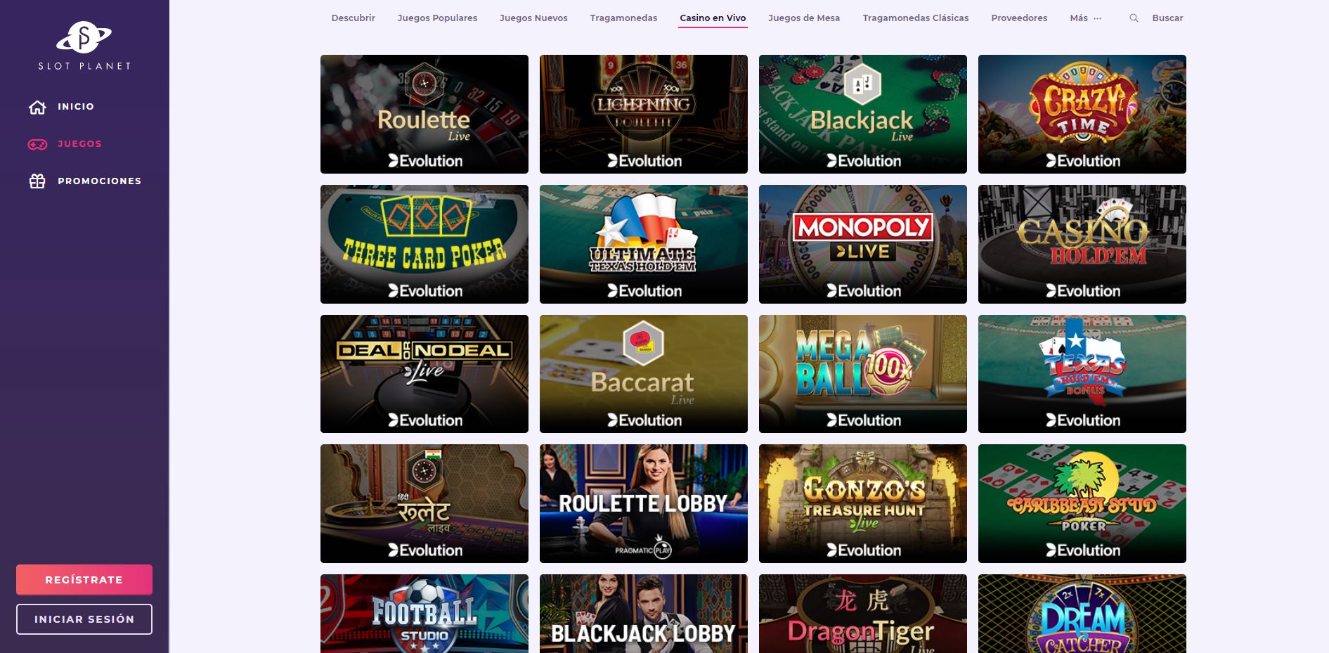 Disfruta del casino en vivo y juega a tu juego favorito en Slot Planet