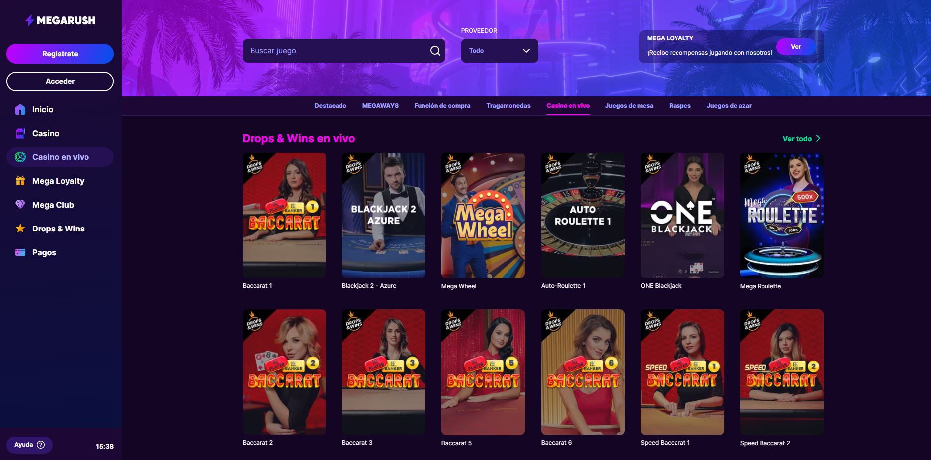 Disfruta del casino en vivo y juega a tu juego favorito en MegaRush