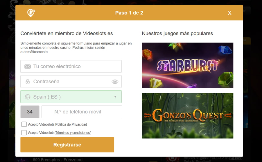 videoslots casino registro