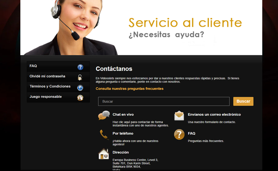 videoslots casino soporte