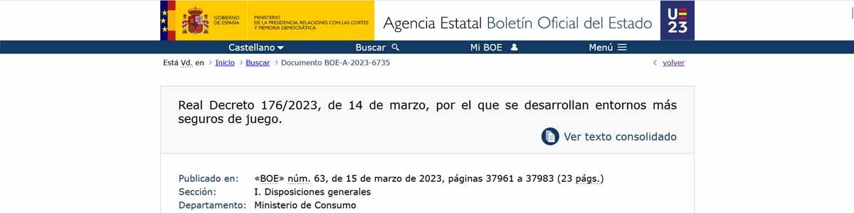 Entra en vigor el Real Decreto 176/2023