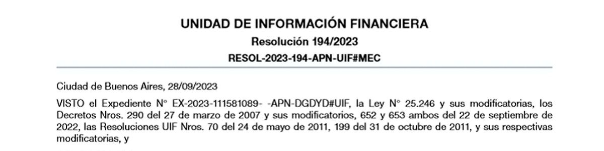 Resolución UIF N° 194/2023 – Argentina regula contra LA/FT